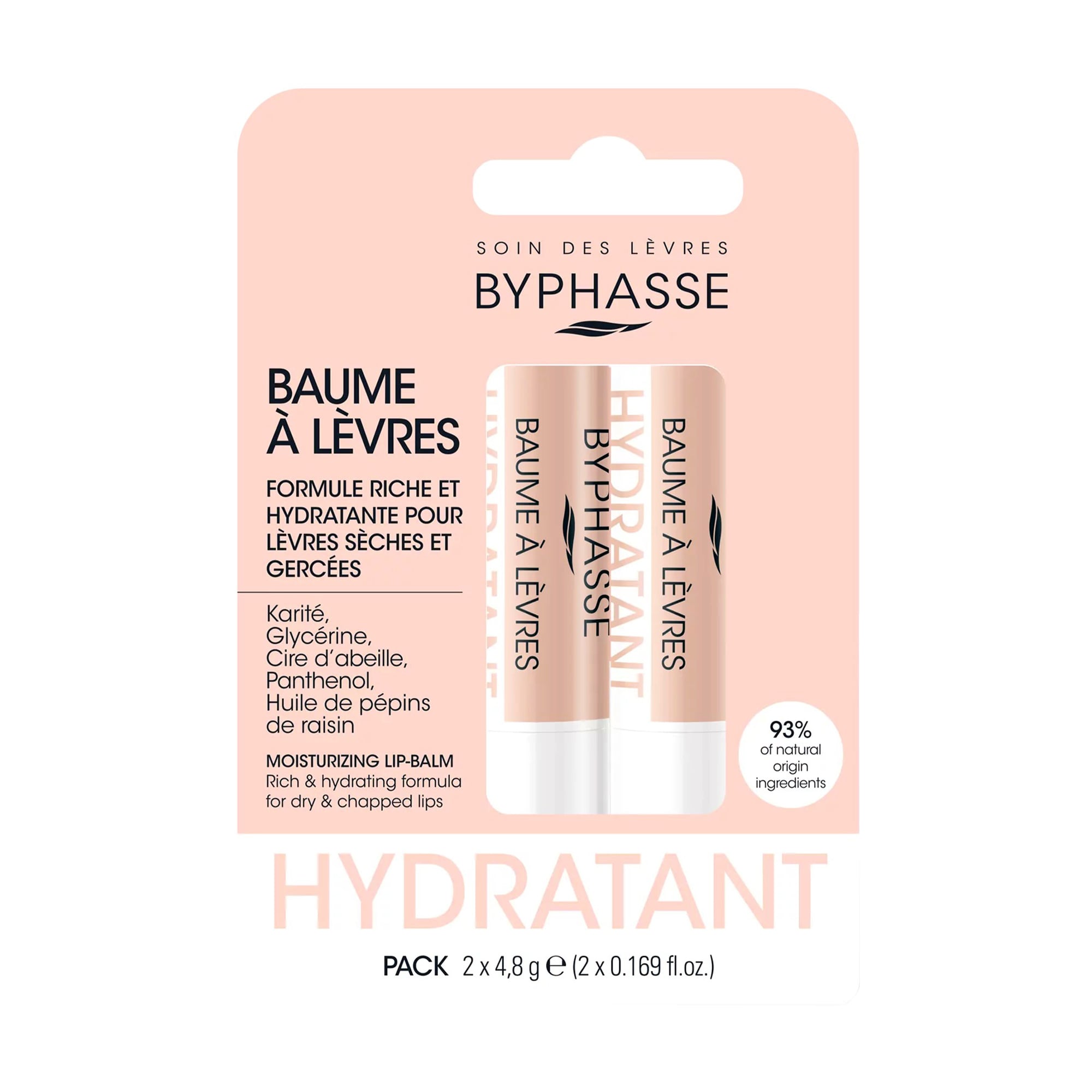Зволожувальний бальзам для губ Byphasse Baume A Levres Hydratant, 2*4.8 г